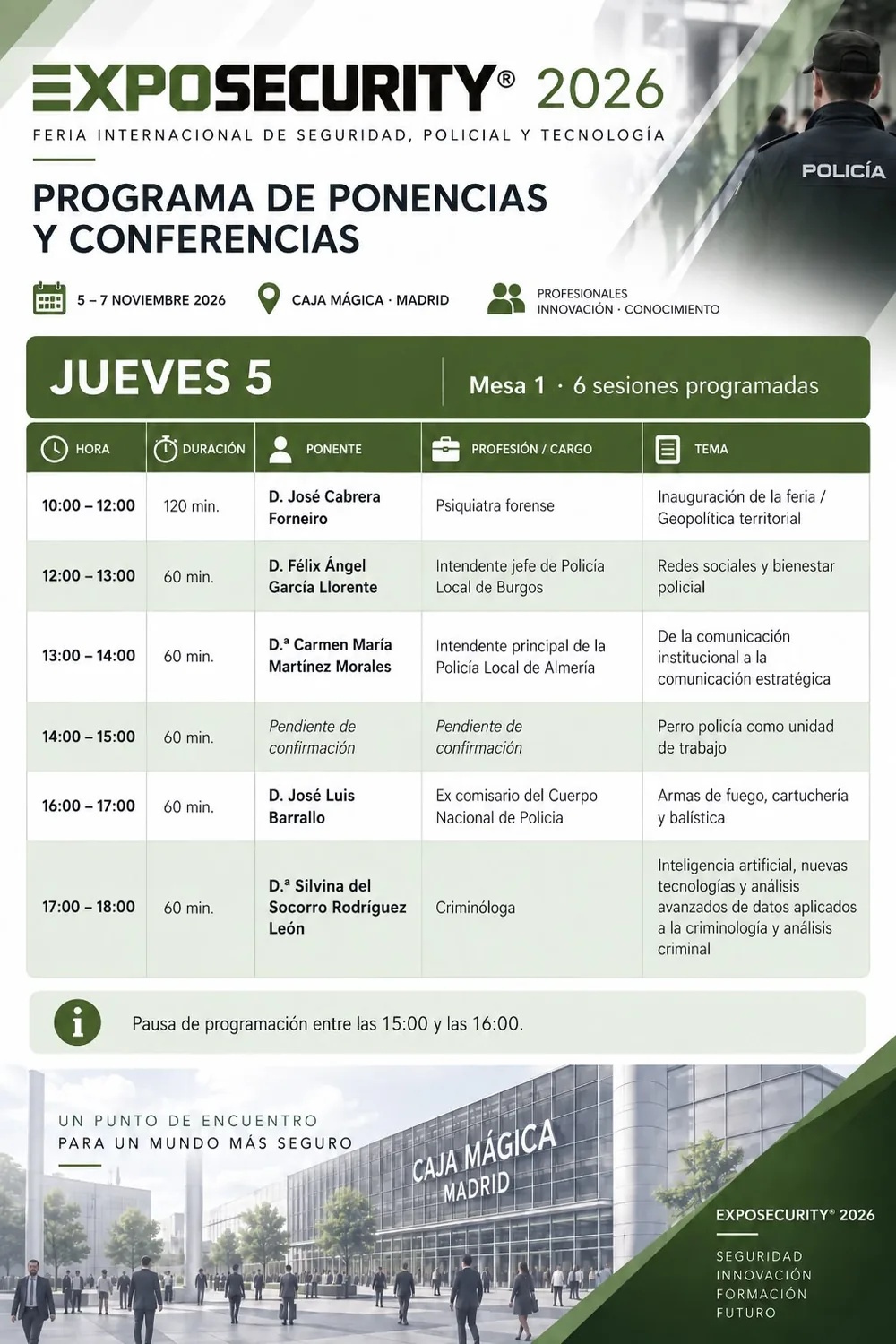 Cartel del programa de ExpoSecurity 2026 — jueves 5 de noviembre